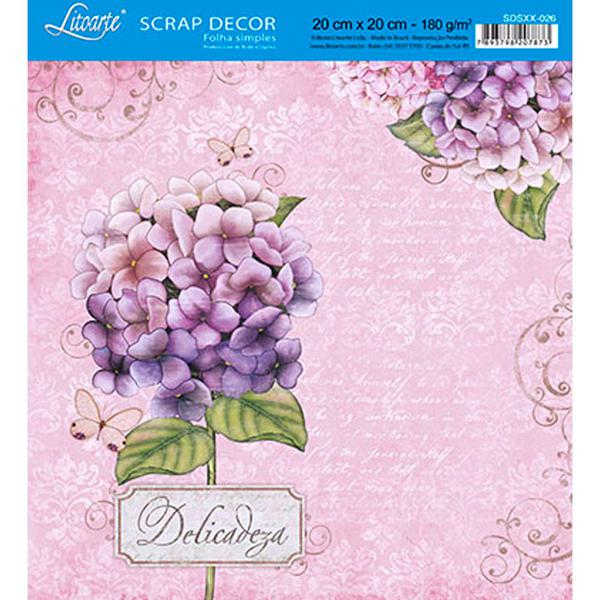 Papel Scrap Decor Folha Simples 20x20 Hortênsia Delicadeza SDSXX-026 - Litoarte - Litoarte