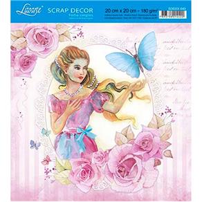 Papel Scrap Decor Folha Simples 20x20 Mulher com Borboleta SDSXX-043 - Litoarte