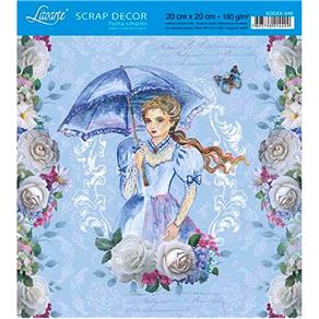 Papel Scrap Decor Folha Simples 20x20 Mulher com Guarda-Chuva SDSXX-046 - Litoarte