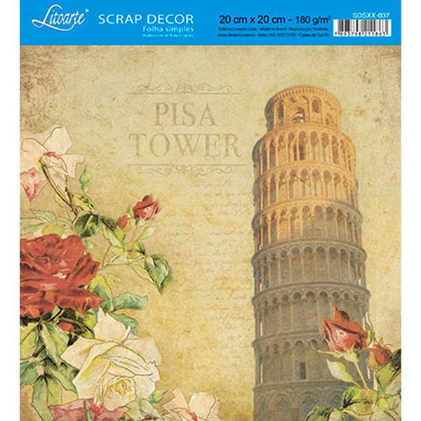 Papel Scrap Decor Folha Simples 20x20 Pisa Tower Itália SDSXX-037 - Litoarte - Litoarte