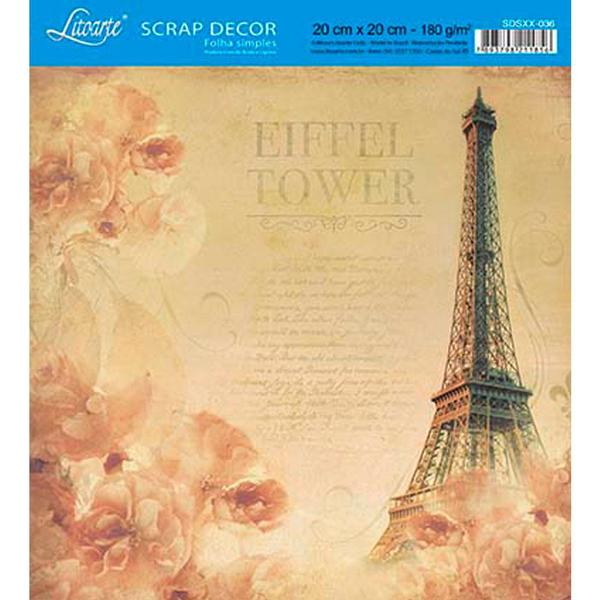 Papel Scrap Decor Folha Simples 20x20 Torre Eiffel SDSXX-036 - Litoarte