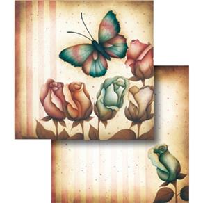 Papel Scrapbook Dupla Face Borboleta e Rosas LSCD-264 - Litocart