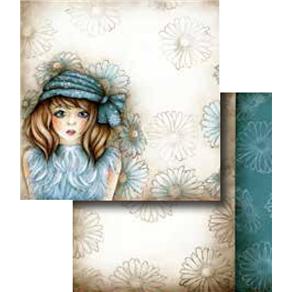 Papel Scrapbook Dupla Face Garota e Flores LSCD-245 - Litocart - 30.5x30.5cm