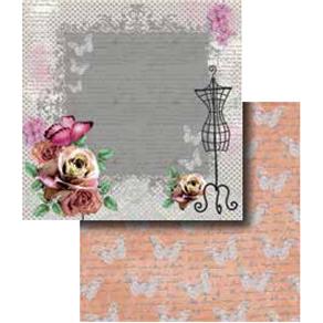 Papel Scrapbook Dupla Face Rosas e Borboleta LSCD-258 - Litocart