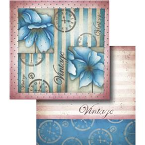 Papel Scrapbook Dupla Face Vintage com Flor e Relógio Lscd-318 - Litocart