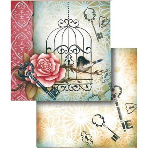 Papel Scrapbook Folha Dupla Gaiola e Pássaro LSCD-309 - Litocart