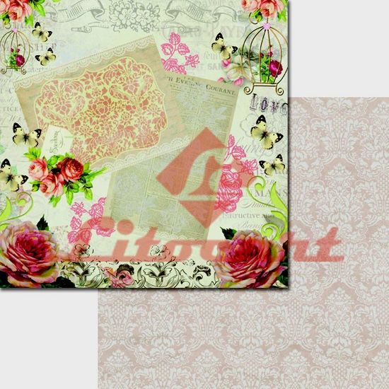 Papel Scrapbook Litocart 30,5x30,5 LSCD-200 Rosas e Borboletas Vintage