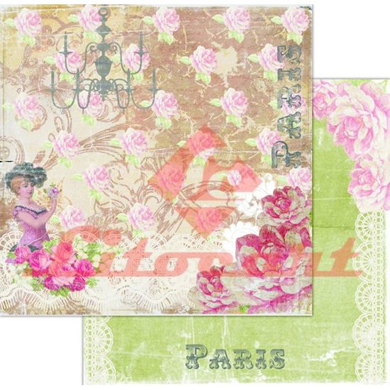 Papel Scrapbook Litocart 30,5x30,5 LSCD-187 Paris Verde e Rosa