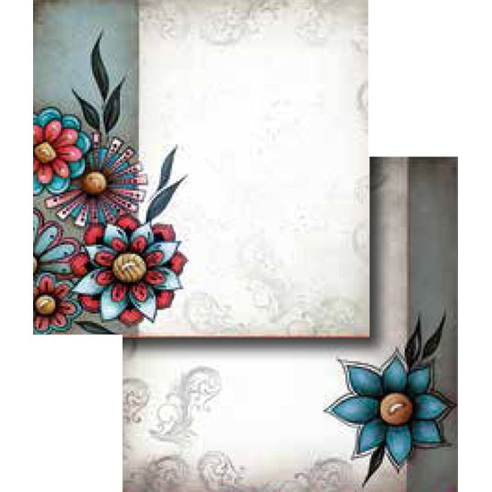 Papel Scrapbook Litocart 30,5x30,5 LSCD-243 Flores Fundo Cinza