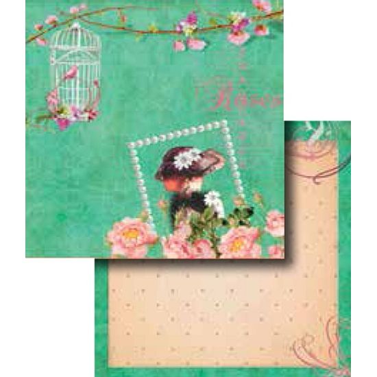 Papel Scrapbook Litocart 30,5x30,5 LSCD-268 Mulher e Gaiola Fundo Verde