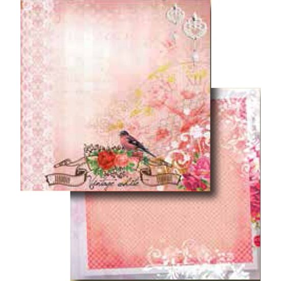 Papel Scrapbook Litocart 30,5x30,5 LSCD-272 Flores Salmão e Vermelho