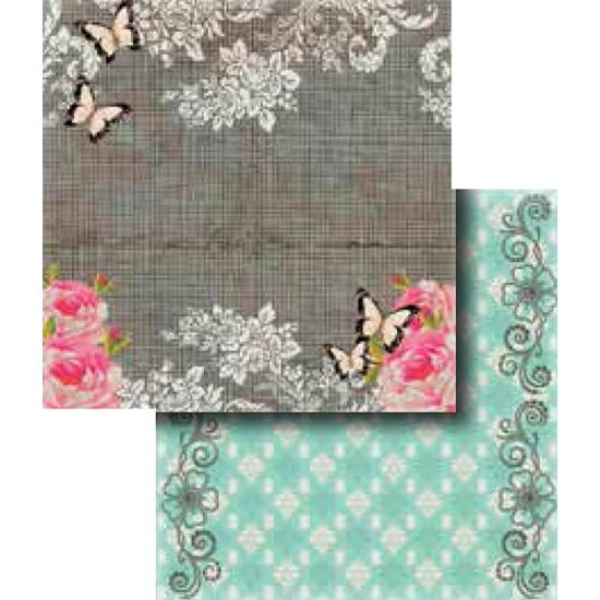 Papel Scrapbook Litocart 30,5x30,5 LSCD-280 Flores Verde e Cinza