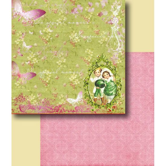 Papel Scrapbook Litocart 30,5x30,5 LSCD-233 Moldura Crianças Verde e Rosa