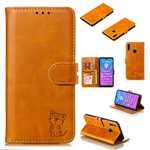 Para Huawei Desfrute 9 / Y7 PRO2019 / Y7 2019 bonito Embossed dos desenhos animados do gato feliz PU Couro Carteira Telefone Frente Fecho com suporte