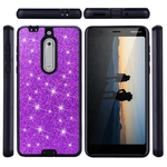 Para Nokia 5 Luxo Glitter faísca Bling Caso híbrido PC Silicone Faux Leather Dual Layer armadura protetora tampa do telefone