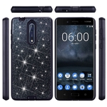 Para Nokia 8 Luxo Glitter faísca Bling Caso híbrido PC Silicone Faux Leather Dual Layer armadura protetora tampa do telefone