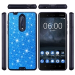 Para Nokia 8 Luxo Glitter faísca Bling Caso híbrido PC Silicone Faux Leather Dual Layer armadura protetora tampa do telefone