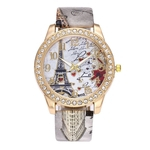 Paris Vintage Torre Eiffel Mulheres Moda Watch Cristal Couro Quartz Rel¨®gio de pulso