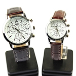 2 Pcs Casal Relógio de pulso à prova d'água Rodada Dial os relógios de quartzo com Strap PU para Homens e Mulheres Gostar