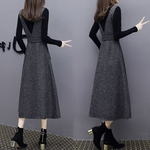 2pcs Sets Elegant Dress with Belt+Long Sleeves Base Shirt Slim Long Dress Set Redbey