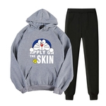 2pcs / Hoodie definir Homens Mulheres Casual Suit camisola + Calças dos desenhos animados Doraemon Thicken agasalho