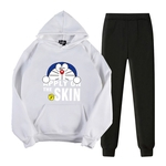 2pcs / Hoodie definir Homens Mulheres Casual Suit camisola + Calças dos desenhos animados Doraemon Thicken agasalho