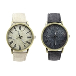 2pcs Moda Casal Casual Assista numerais romanos analógico relógio