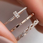 3pcs / set cheio de diamantes Liga casamento elegante anel de noivado