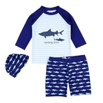 3pcs / set Tops Padrão Crianças Boy Swimsuit Tubarão + Shorts + Touca de Natação