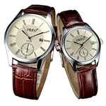 2 Pcs Strap Couro Calendário Couple 's Rodada Dial Relógio relógio de quartzo para homens e mulheres Gostar