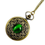 Pedra esmeralda Vintage Pocket Watch Gothic Moda Retro Verde Opal Pocket Watch