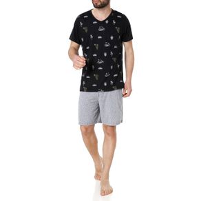 Pijama Curto Masculino Preto/cinza P