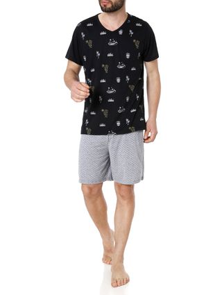 Pijama Curto Masculino Preto/cinza