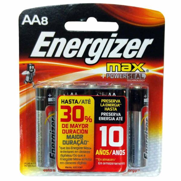 Pilha Alcalina Energizer Max AA Pequena 8 Unidades