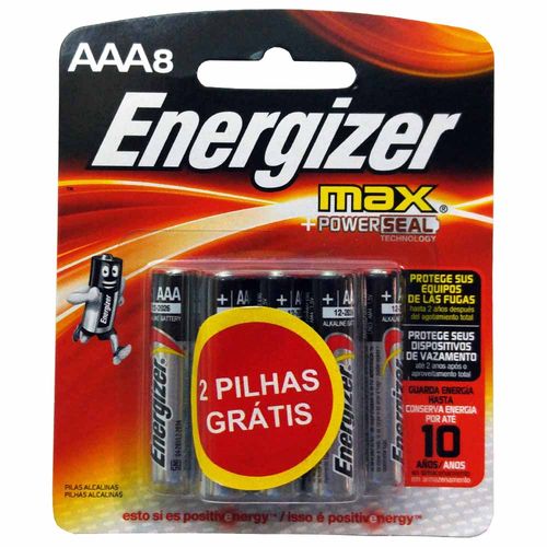 Pilha Alcalina Energizer Max AAA Palito 8 Unidades 1025055