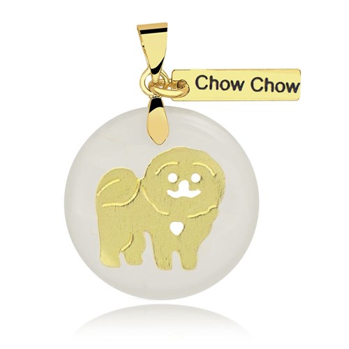 Pingente Chow Chow Folheado Ouro com Acrílico