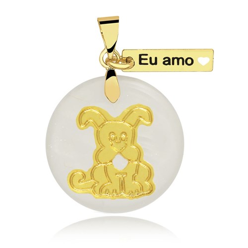 Pingente eu Amo Dog Folheado a Ouro com Acrílico