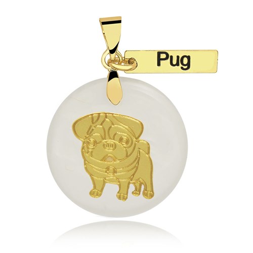 Pingente Pug Folheado Ouro com Acrílico