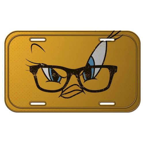 Placa de Parede Looney Tunes Tweety Big Face Amarelo em Metal - 30x15 Cm