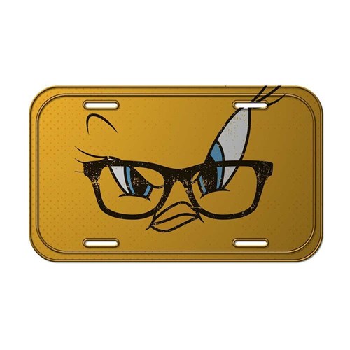 Placa de Parede Looney Tunes Tweety Big Face Amarelo em Metal - 30X15...