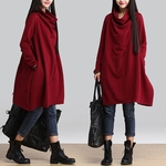 Plus Size Casual Dress of Long Sleeves and Pile Neck Plaid Pullover Dress for Woman
