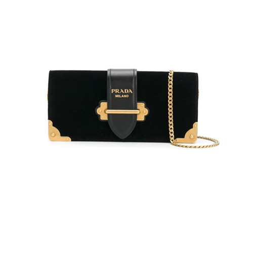 Prada Clutch de Couro e Veludo - Preto