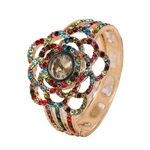 Presente análogo do relógio de pulso das mulheres do estilo da pulseira da flor oca completa doce do cristal de rocha