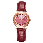 Prismatic Cut Dial Rhinestone Embutidos Faux Leather Band Women Quartz Relógio De Pulso