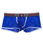 Pugilistas Sexy Dos Homens Shorts Curtos Breve Renda Borda Clubwear Troncos Azul M