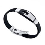 Pulseira Bracelete Masculina Silicone Com Detalhe Aço Inox