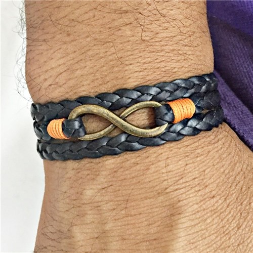 Pulseira Couro Trançado Simbolo Infinito