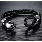 Pulseira de Caveira Masculina - Couro Legítimo