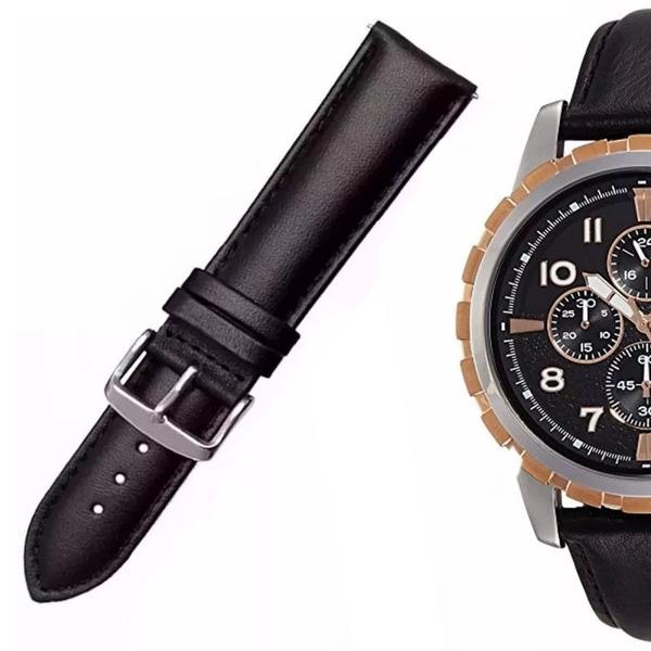 Pulseira de Couro Compatível com Relógio Fossil Fs4545 24mm Preta - Oficina dos Relógios