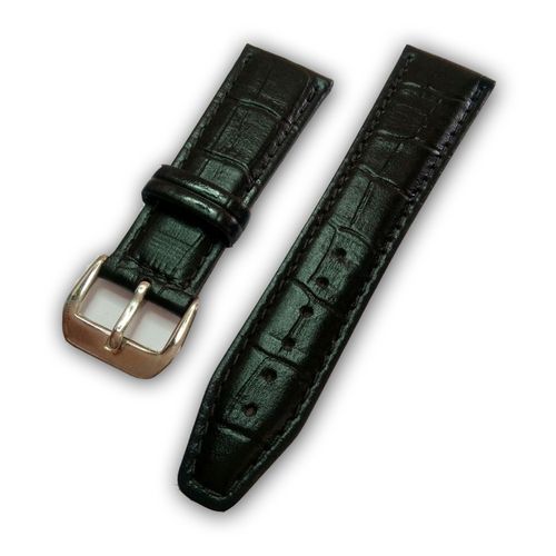 Pulseira de Couro Legítimo para Relógio Trabalhada Croco Preta 22mm